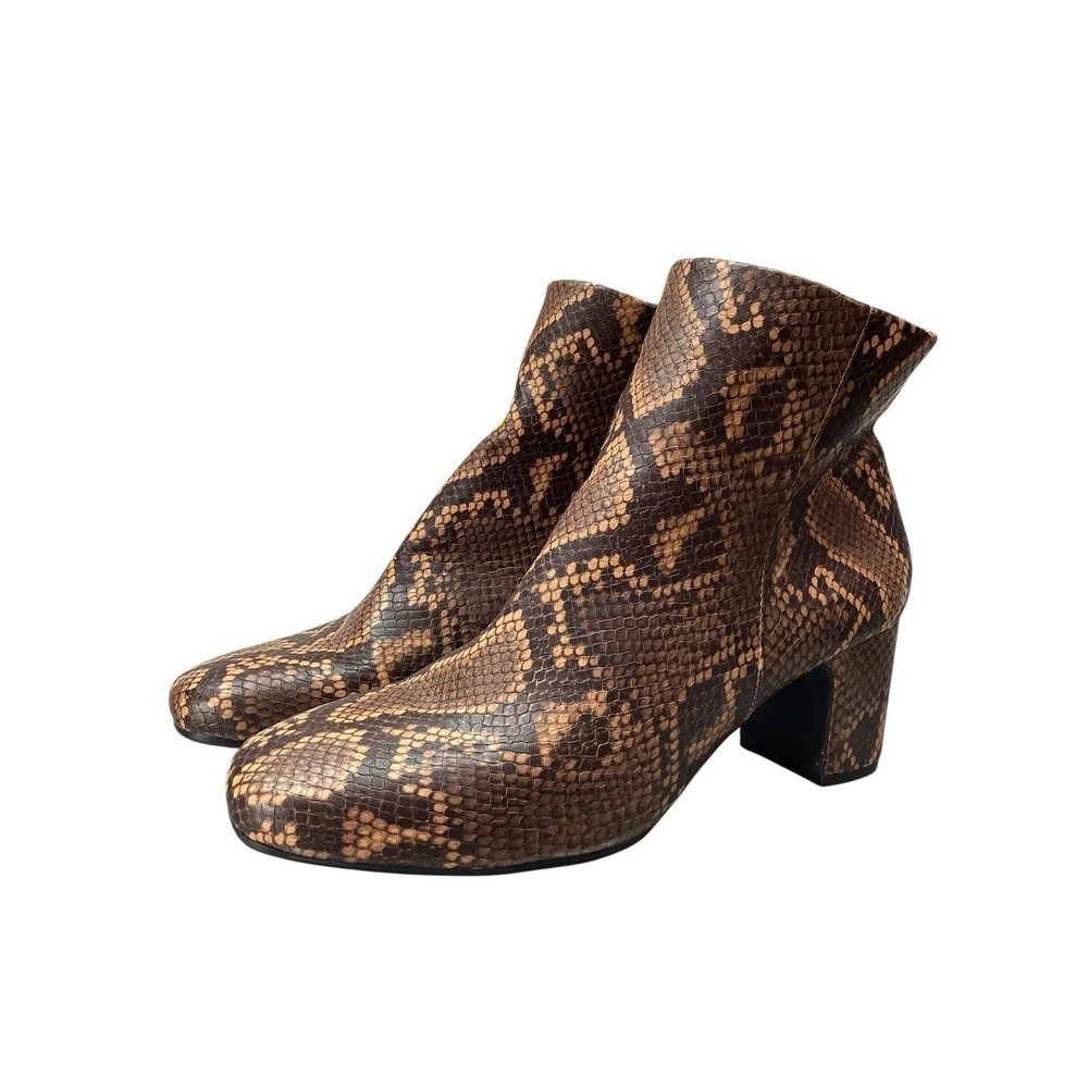 Anne Klein Ankle Booties GET IT Snakeskin Print Black Rust Women's Sz 8.5 w Heel